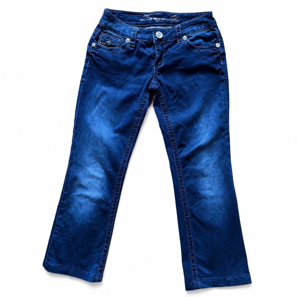 Seven7 Low Rise Bootcut Jeans Dark Wash Embellished Y2K Stretch Denim 6/28